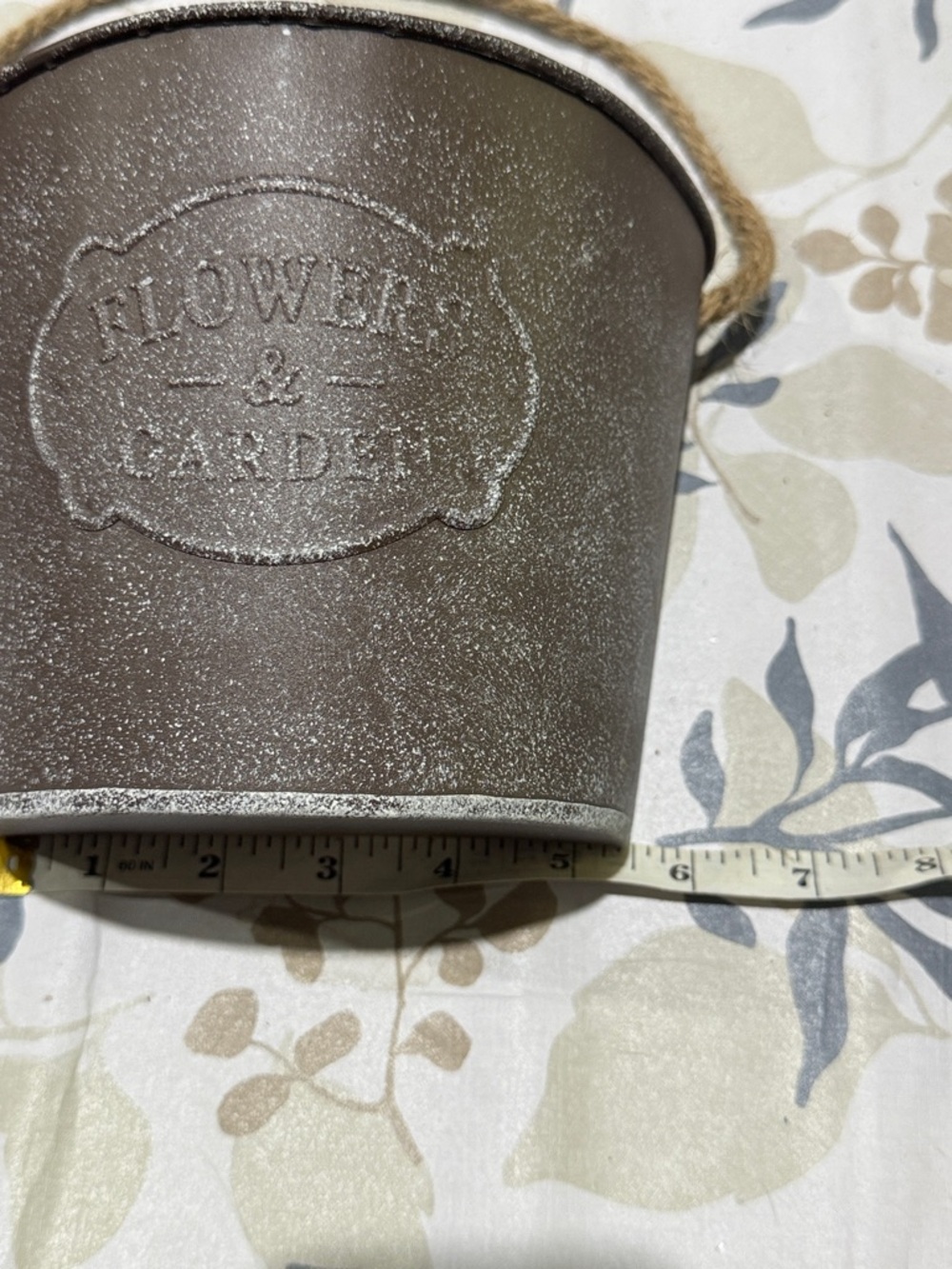 Rustic Metal Flower Pot with Rope Handle - Brown - Picture 6 of 9